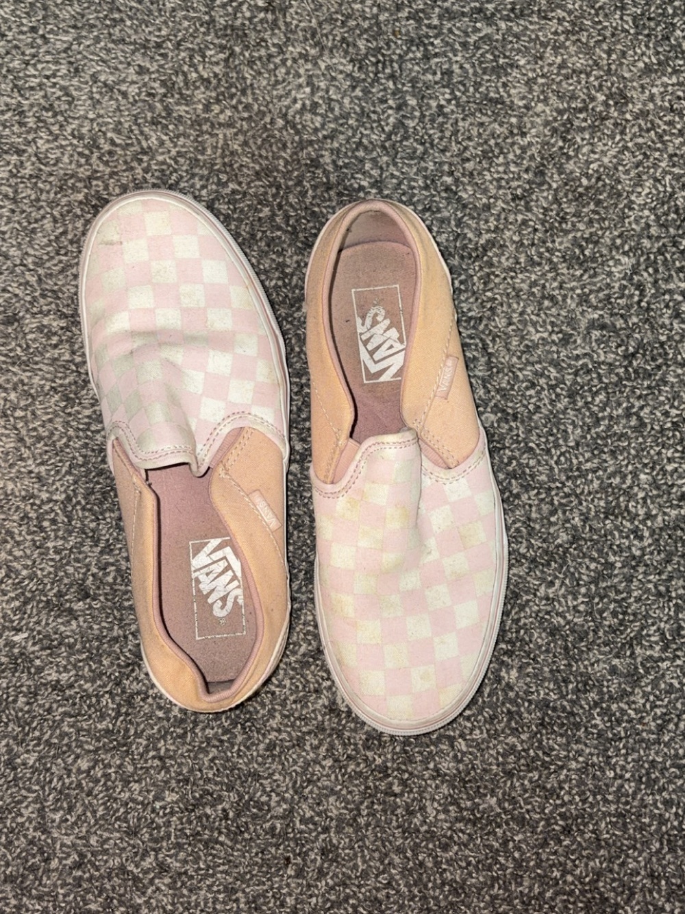 Vans Slip-On Checkerboard Sneakers in Light Pink and White